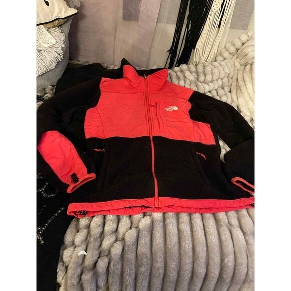 The north face jacket/coat denali euc sz Medium/M black pink fleece - Picture 1 of 9